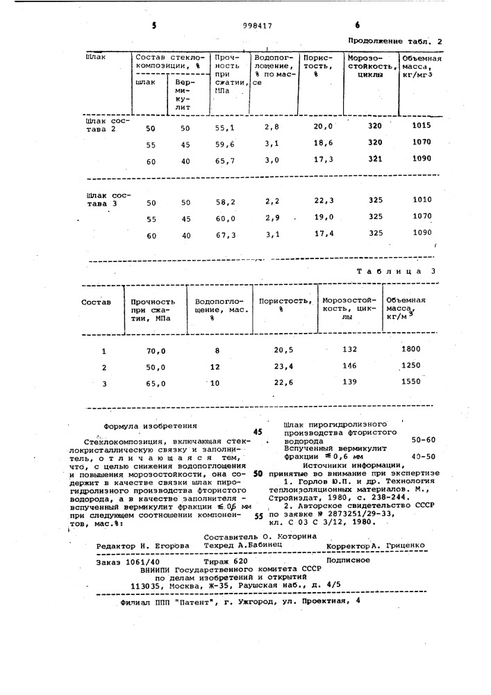 Стеклокомпозиция (патент 998417)