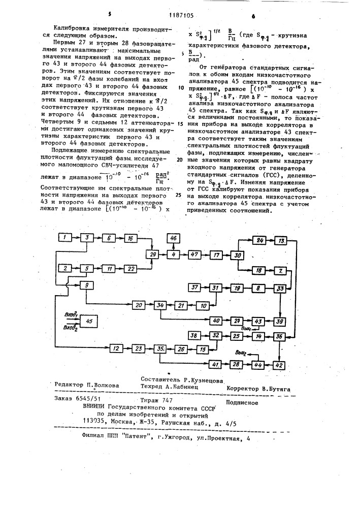 Измеритель спектров фазовых шумов маломощных свч-усилителей (патент 1187105)