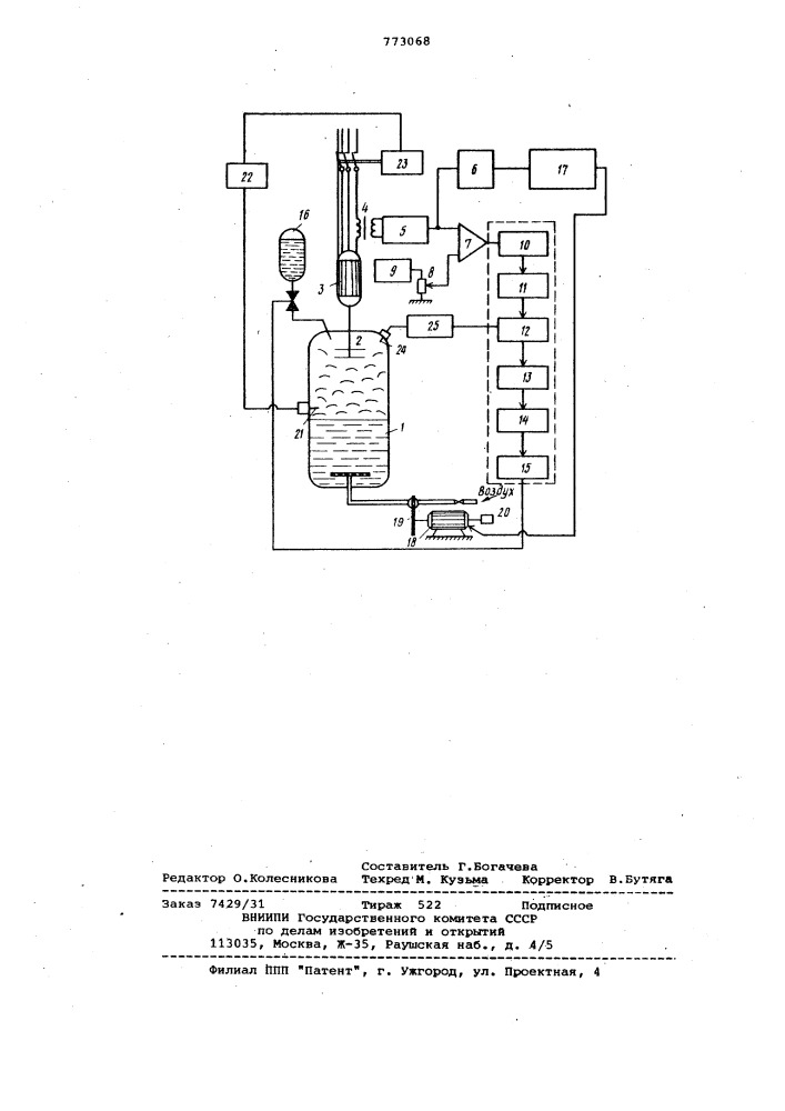Устройство для регулирования уровня пены в аппаратах для аэробного культивирования микроорганизмов (патент 773068)