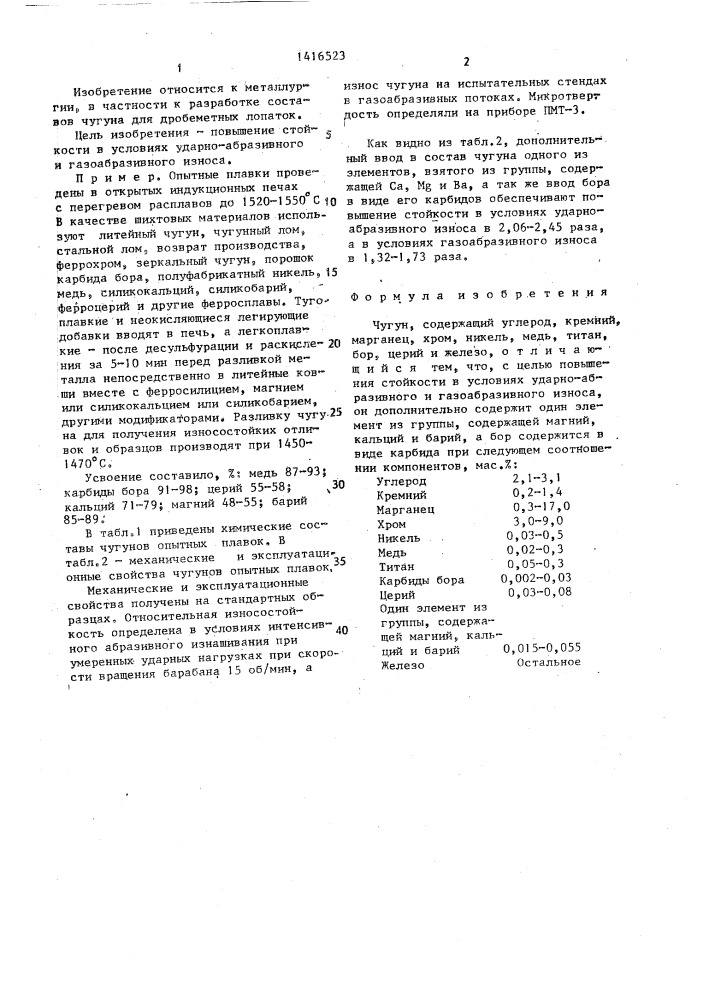 Чугун (патент 1416523)