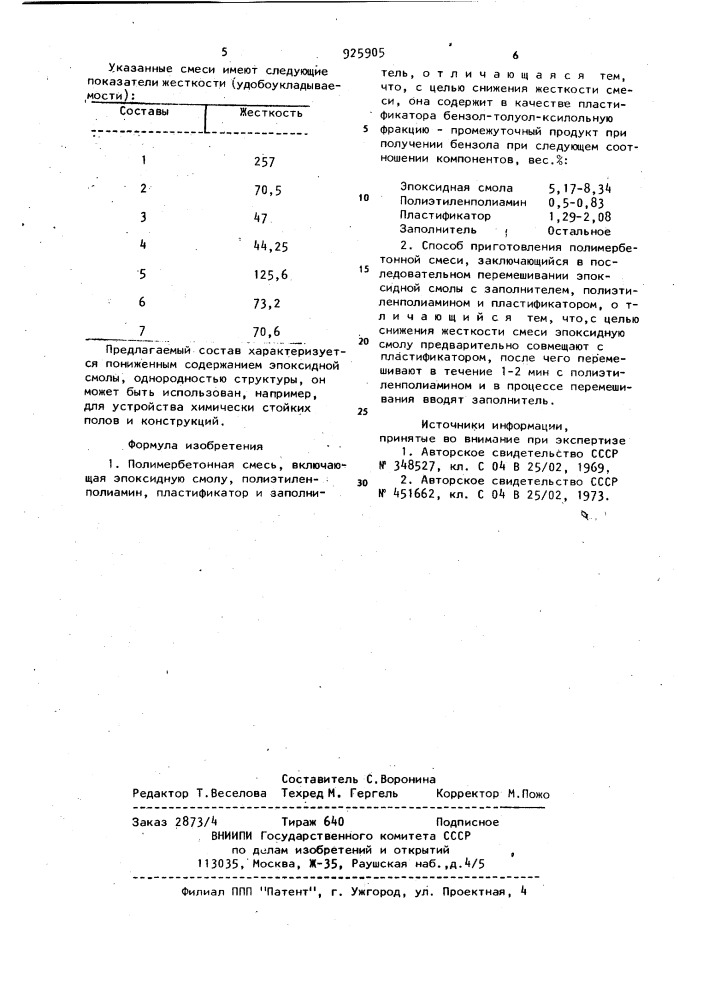 Полимербетонная смесь и способ приготовления полимербетонной смеси (патент 925905)