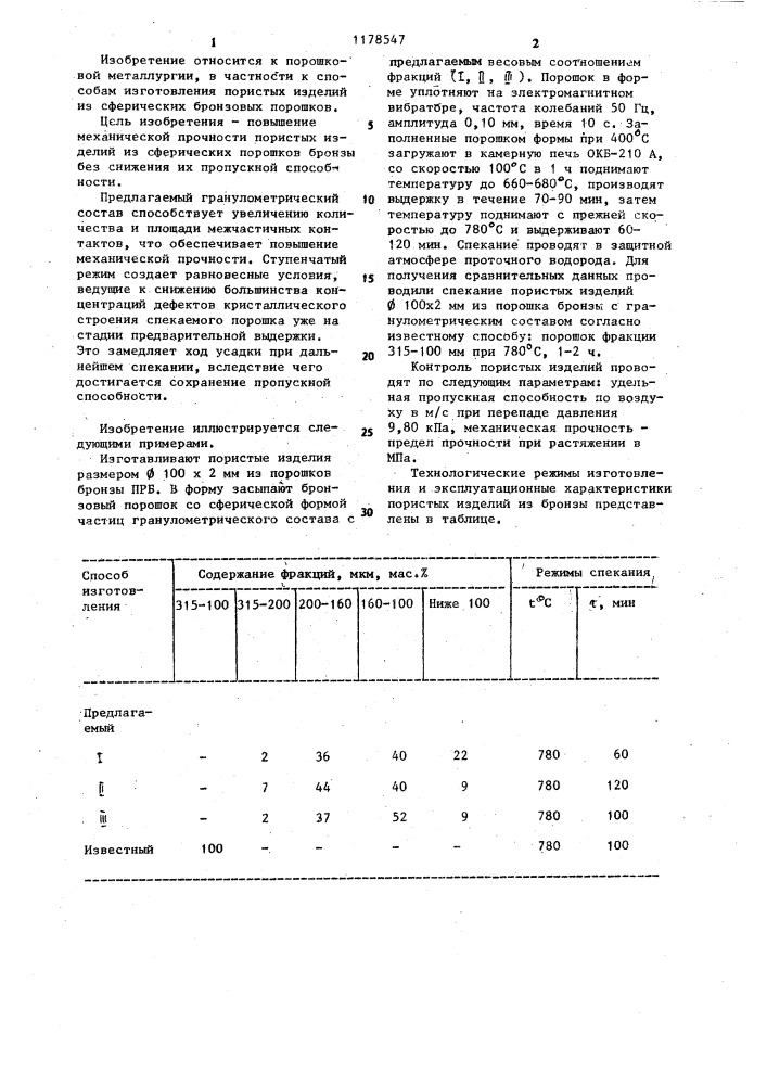 Способ изготовления спеченных пористых изделий из бронзы (патент 1178547)