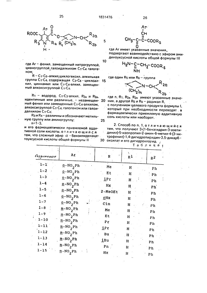 Способ получения производных дигидропиридина (патент 1831476)