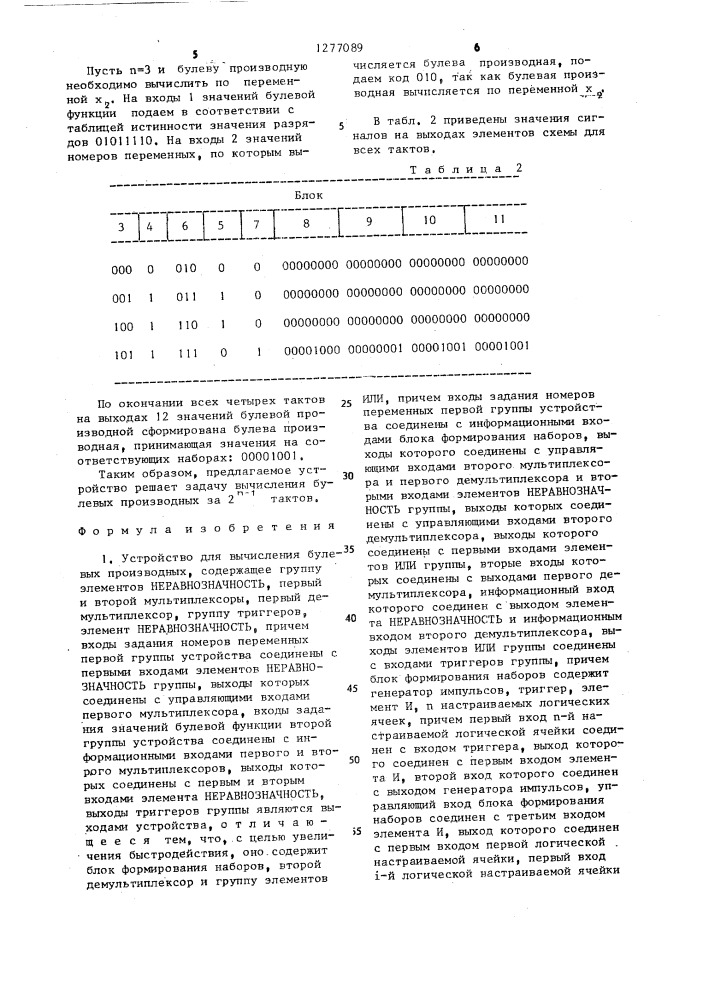 Устройство для вычисления булевых производных (патент 1277089)