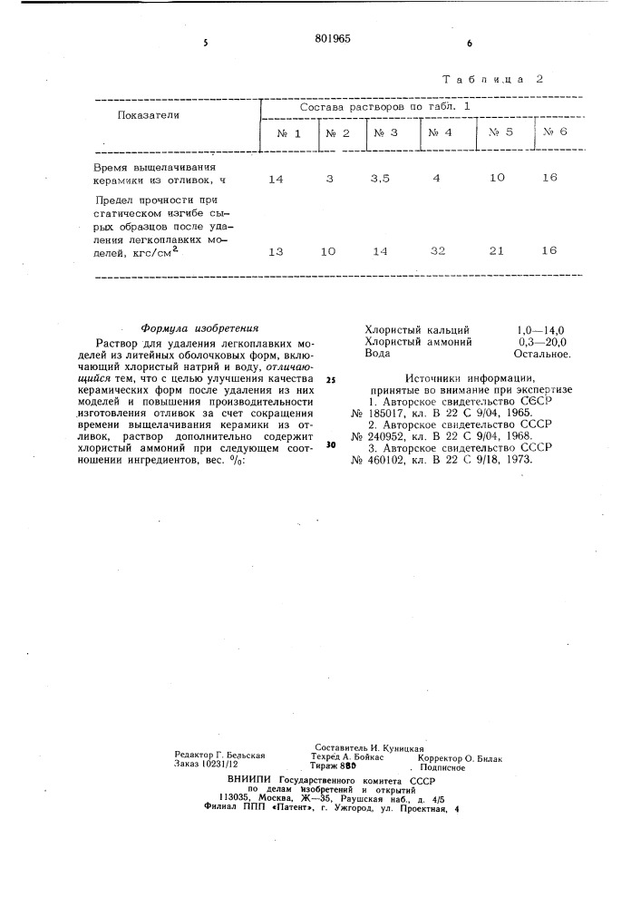 Раствор для удаления легкоплавкихмоделей из литейных оболочковых форм (патент 801965)