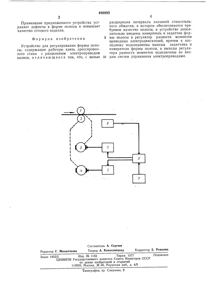 Устройство для регулирования формы полосы (патент 498993)