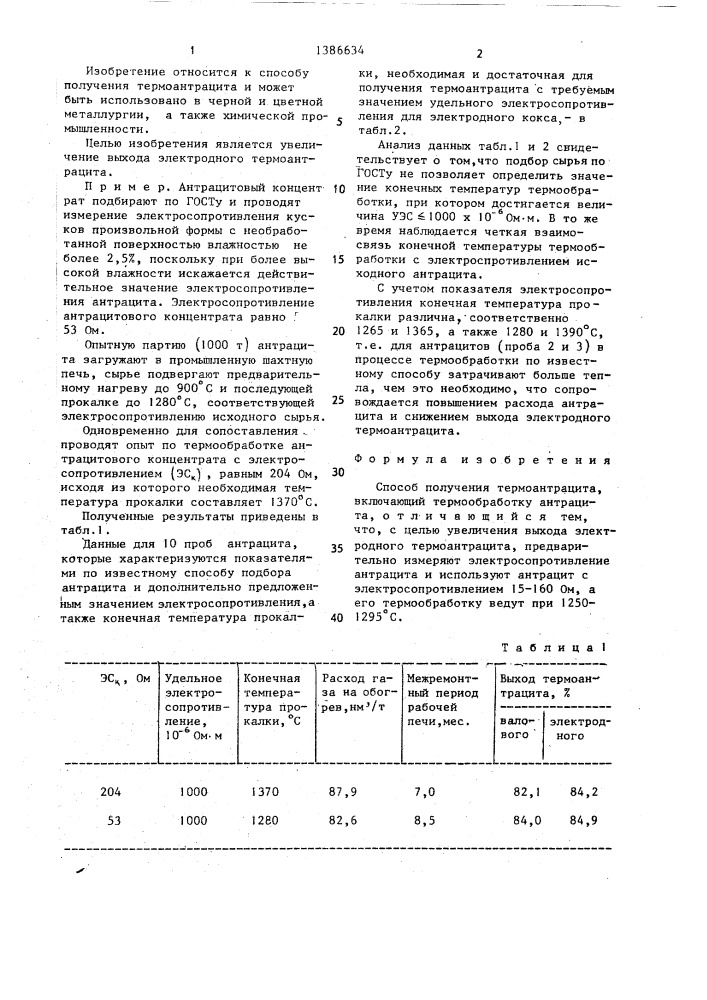 Способ получения термоантрацита (патент 1386634)