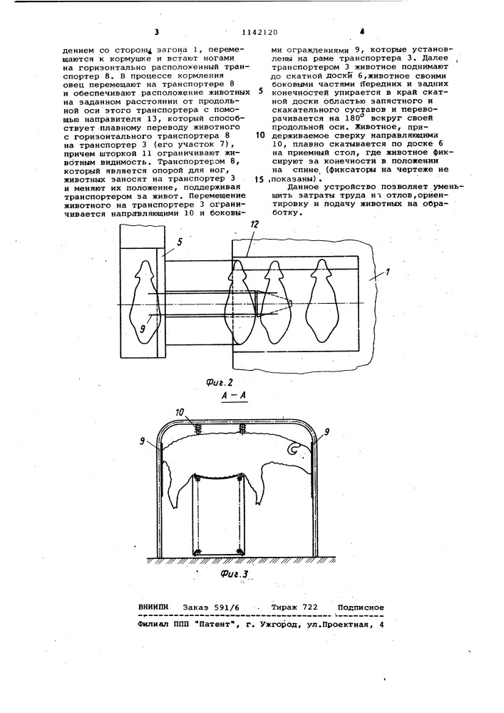 Устройство для подачи овец на обработку (патент 1142120)