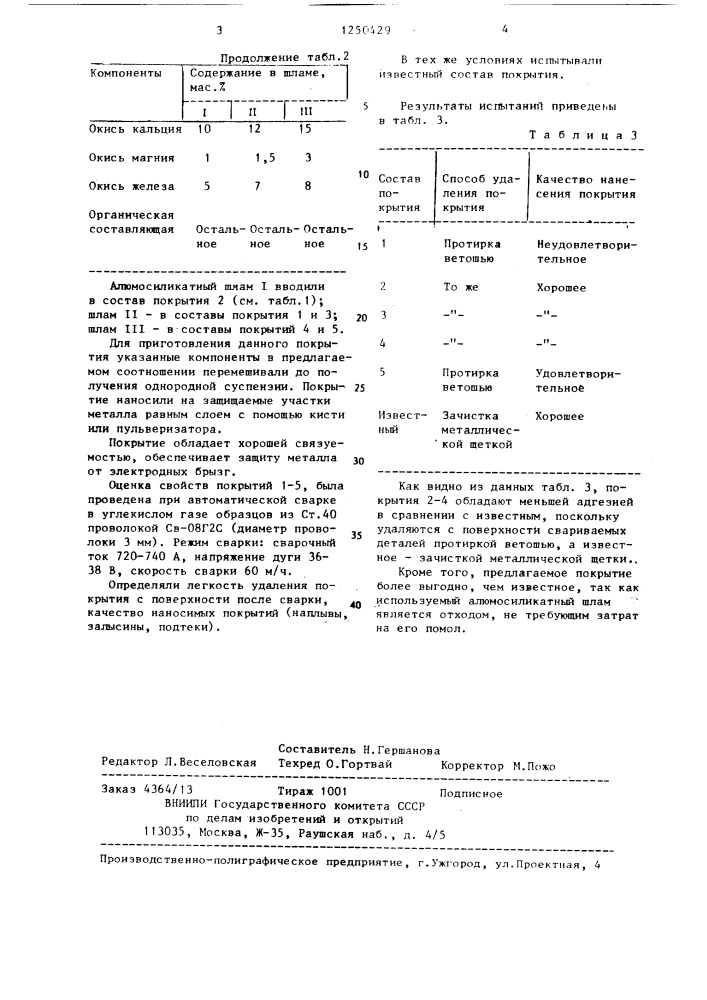 Состав покрытия для защиты поверхности от налипания брызг расплавленного металла (патент 1250429)