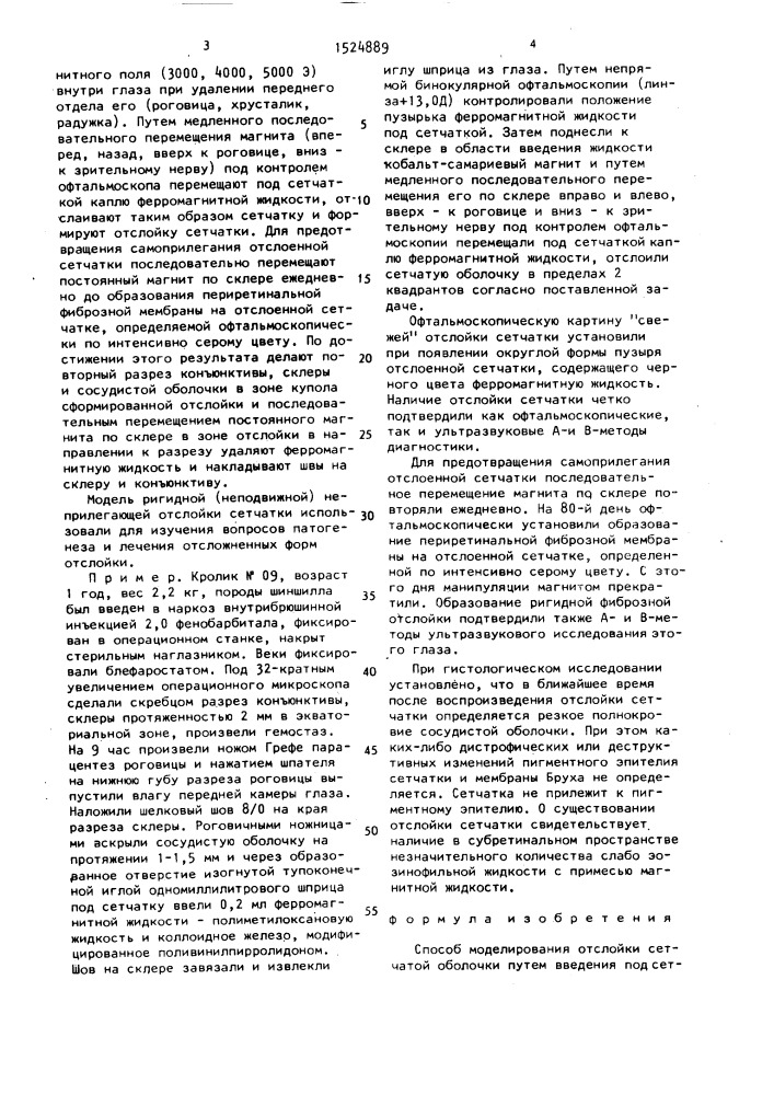 Способ моделирования отслойки сетчатой оболочки (патент 1524889)