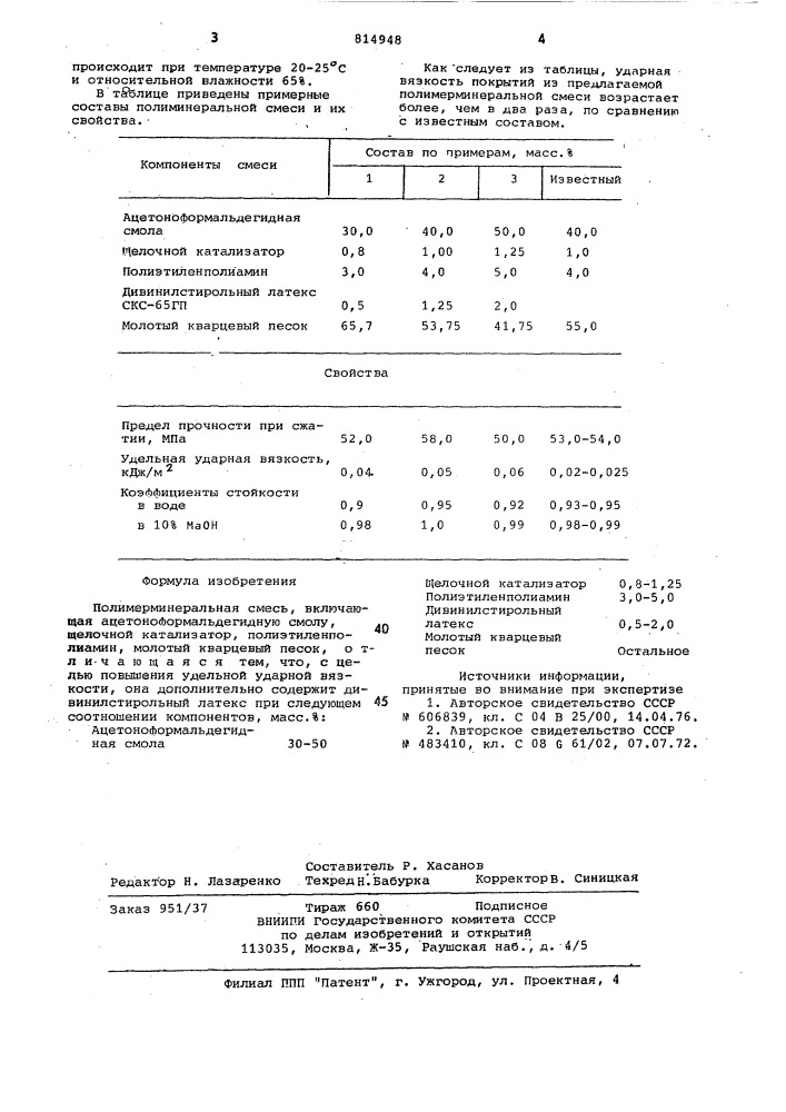 Полимерминеральная смесь (патент 814948)