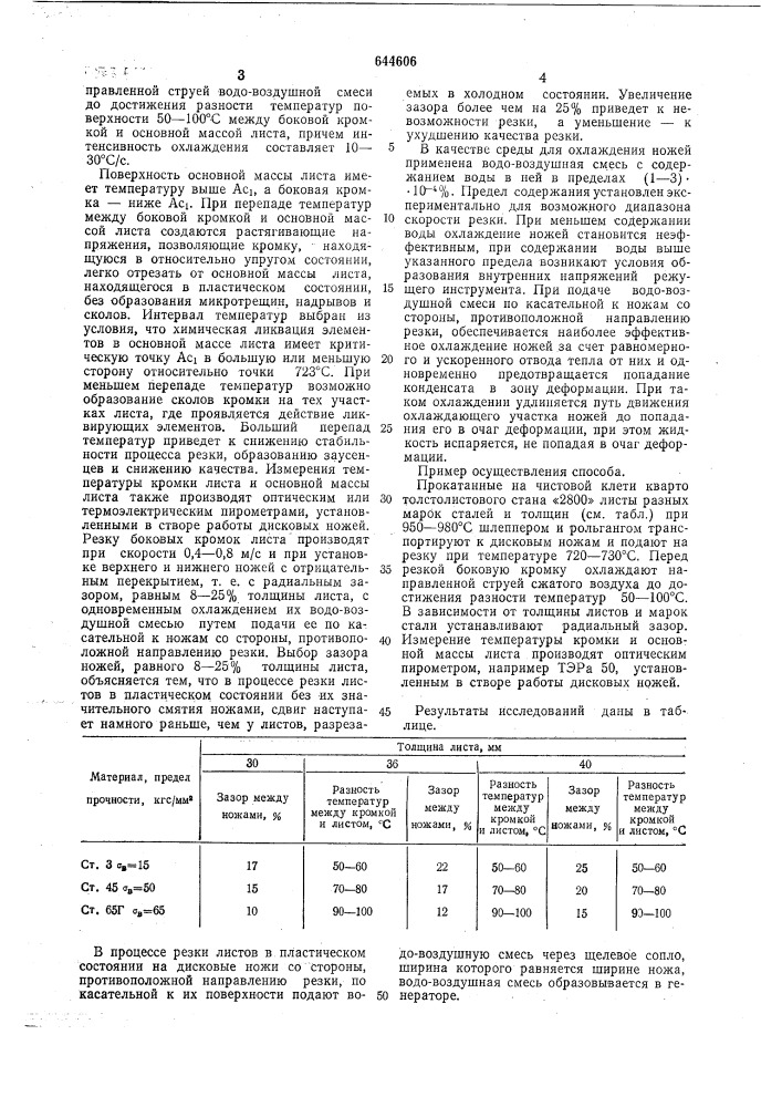 Способ резки толстолистового горячекатанного материала (патент 644606)