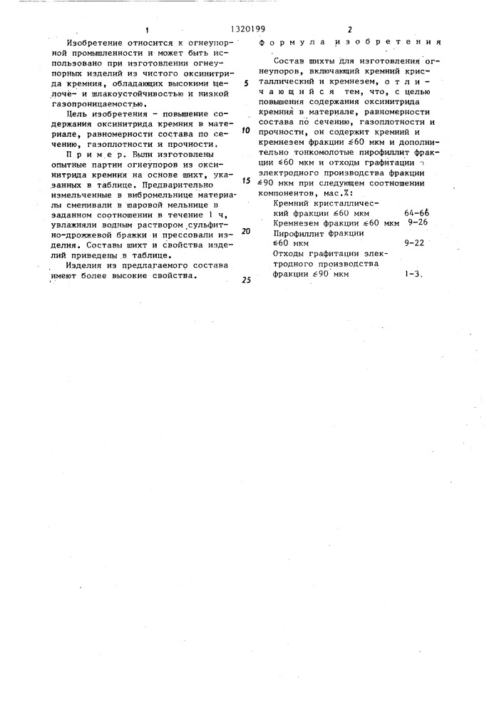 Состав шихты для изготовления огнеупоров (патент 1320199)