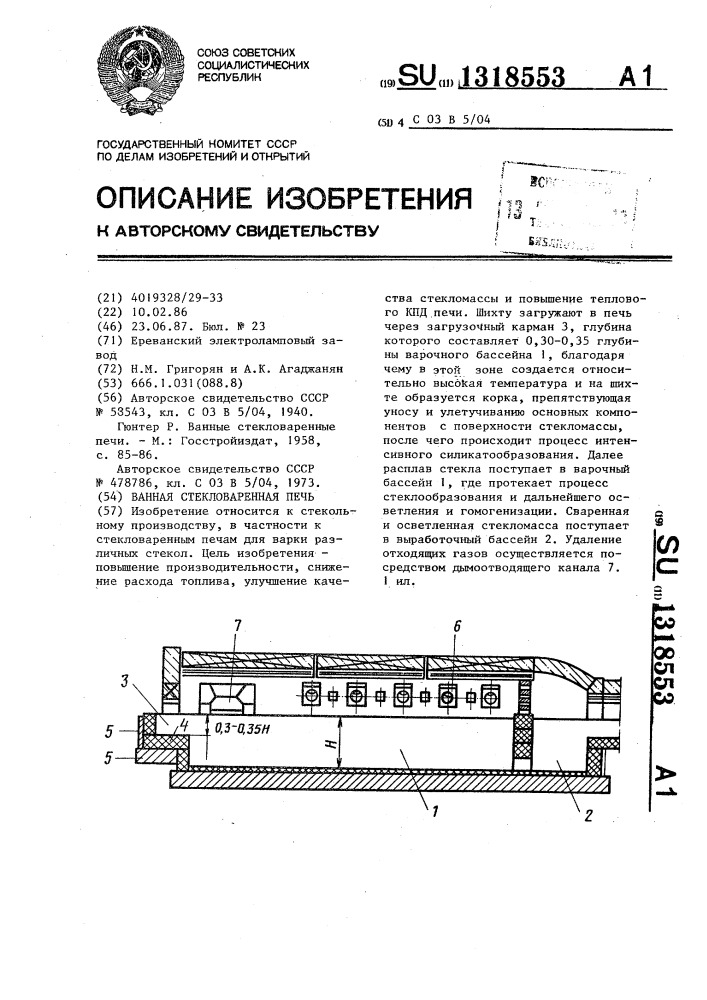 Ванная стекловаренная печь (патент 1318553)