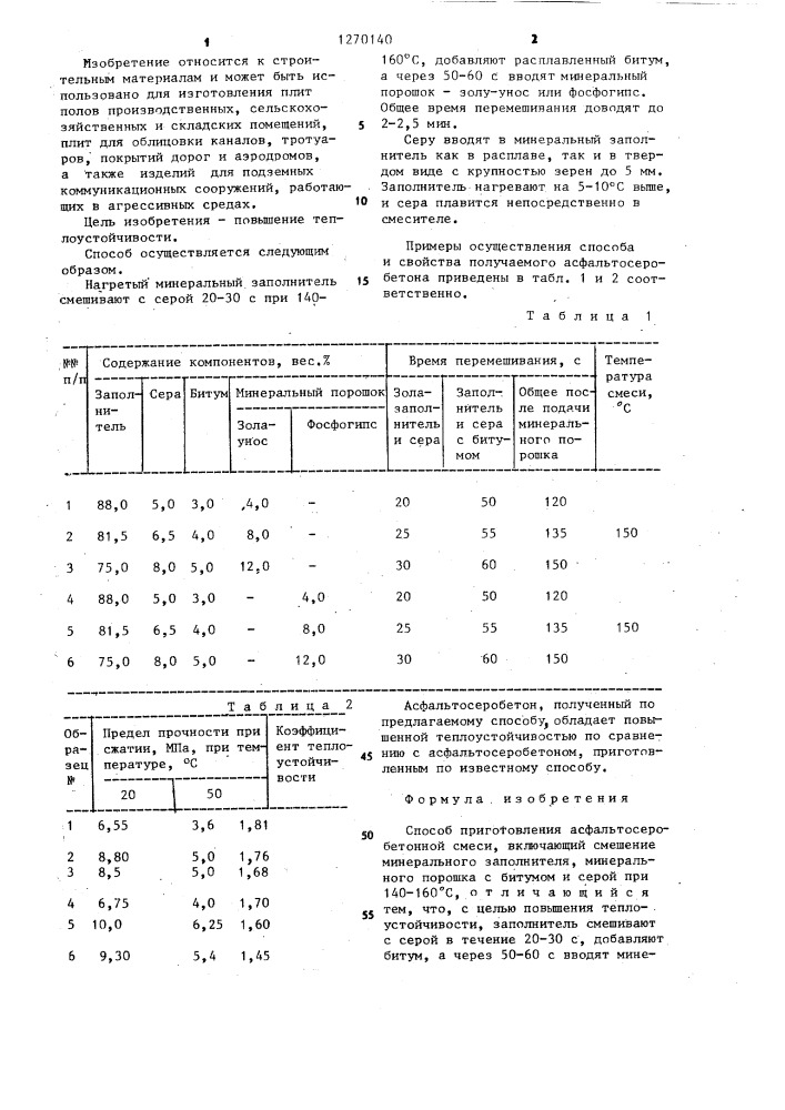 Способ приготовления асфальтосеробетонной смеси (патент 1270140)