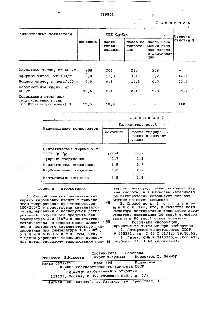 Способ очистки синтетических жирных карбоновых кислот (патент 789501)