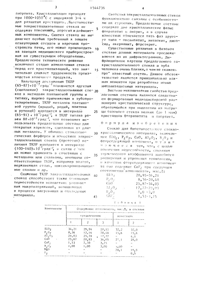 Стекло для биосовместимого стеклокристаллического материала (патент 1544736)