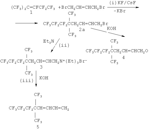 Способ синтеза 6,6,7,7,8,8,8-гептафтор-5,5-(трифторметил)октадиена-1,3-перспективного мономера для фторсодержащих полимеров (патент 2528334)