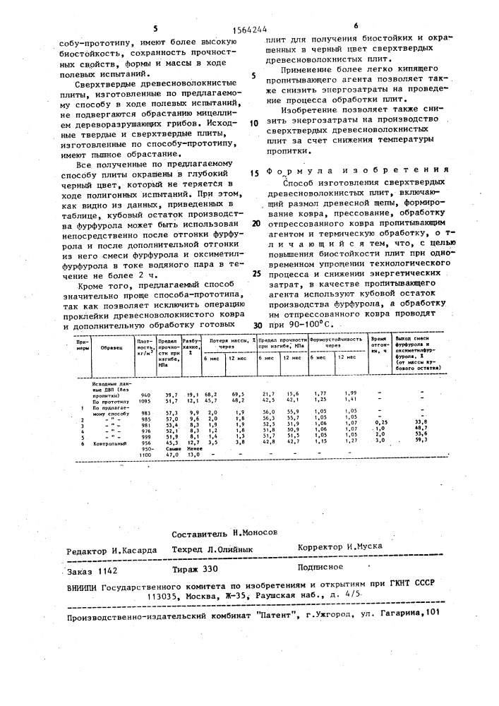 Способ изготовления сверхтвердых древесноволокнистых плит (патент 1564244)