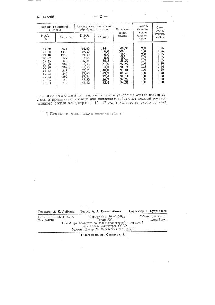 Способ извлечения селена из промывных кислот или конденсата мокрых электрофильтров (патент 145555)