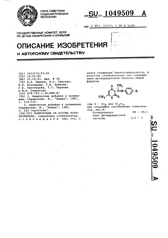 Композиция на основе полипропилена (патент 1049509)