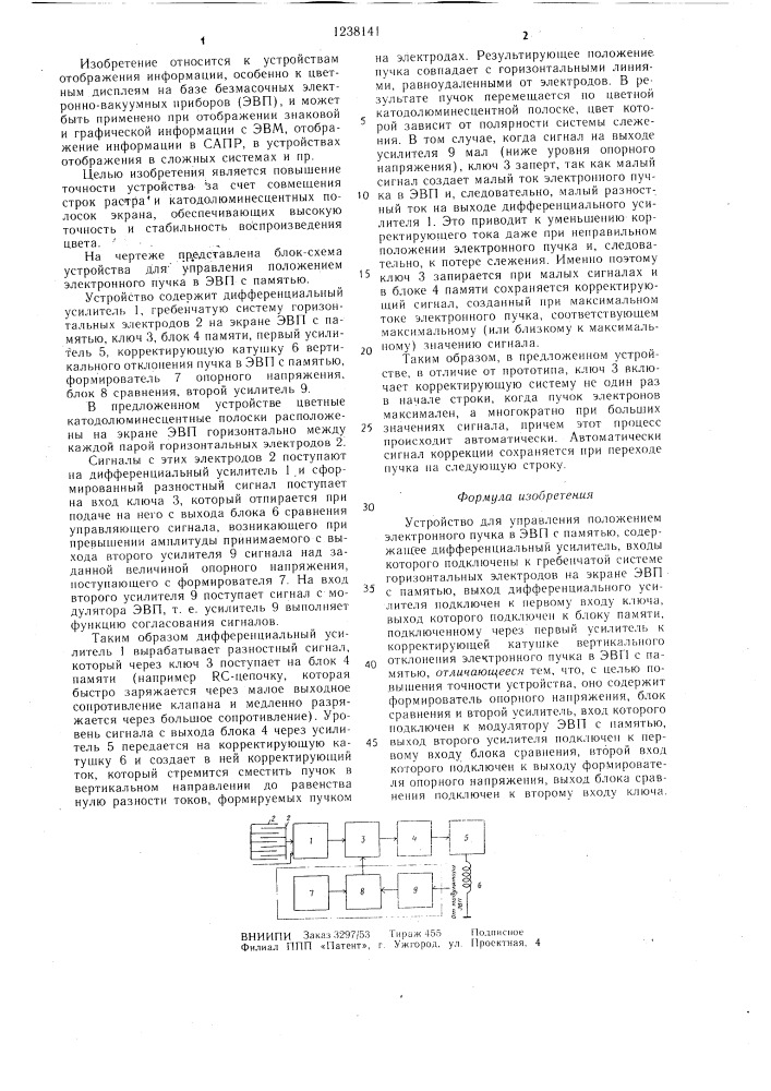 Устройство для управления положением электронного пучка в эвп с памятью (патент 1238141)