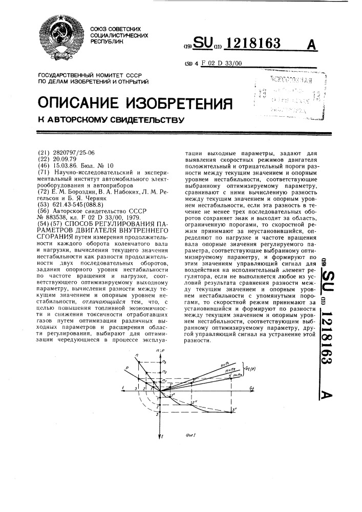 Способ регулирования параметров двигателя внутреннего сгорания (патент 1218163)