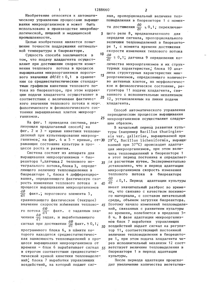 Способ автоматического управления процессом культивирования микроорганизмов (патент 1288660)