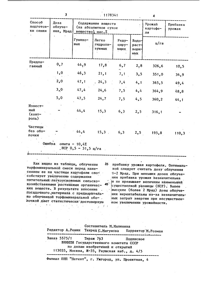 Способ подготовки семенного картофеля к посадке (патент 1178341)