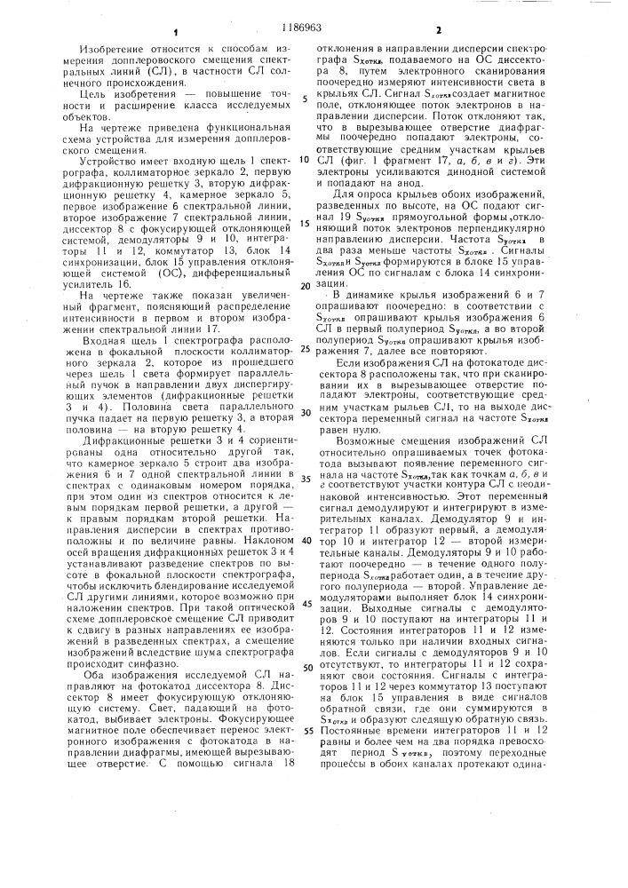 Способ измерения допплеровского смещения спектральных линий (патент 1186963)