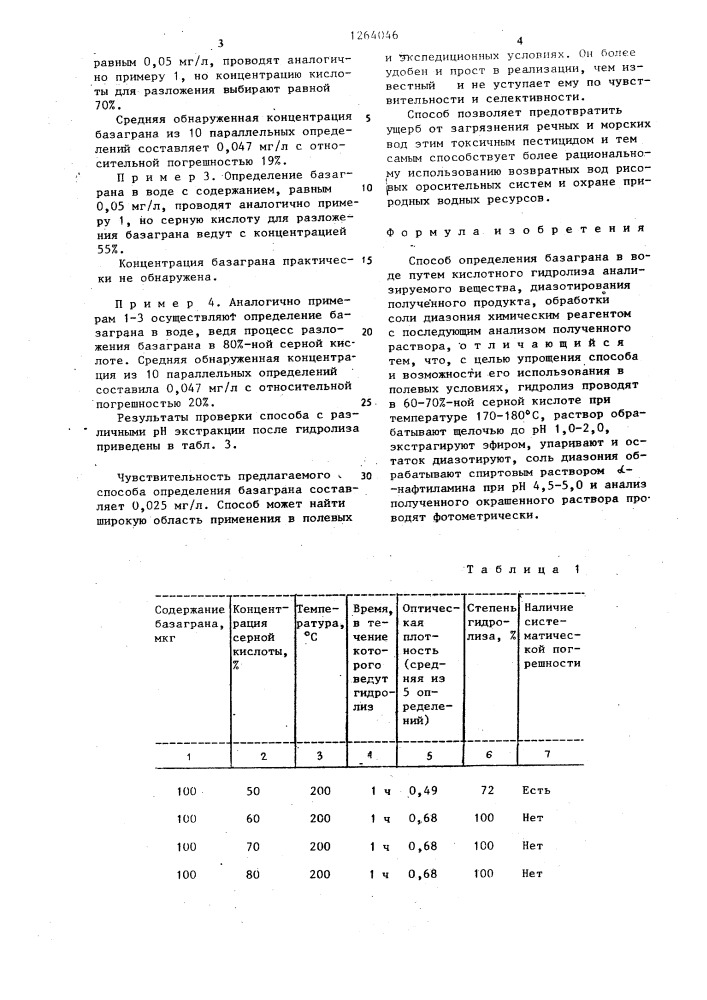 Способ определения базаграна в воде (патент 1264046)