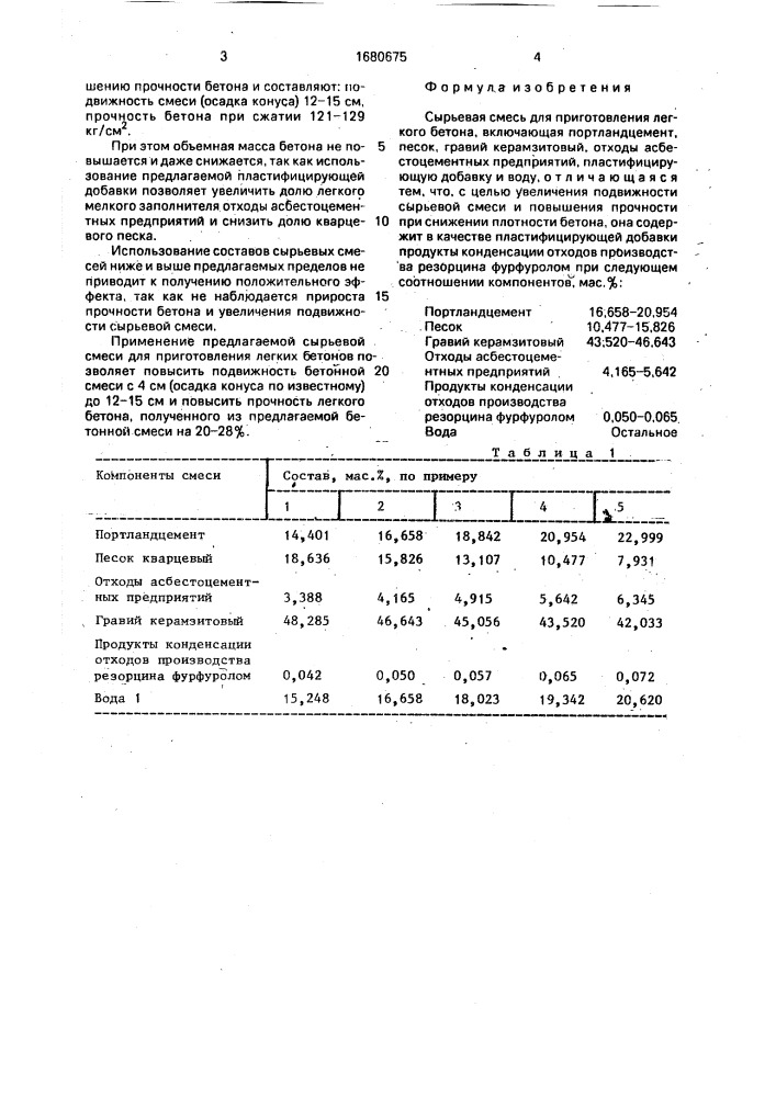 Сырьевая смесь для приготовления легкого бетона (патент 1680675)