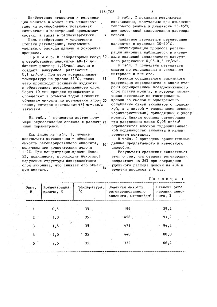 Способ регенерации анионита (патент 1181708)