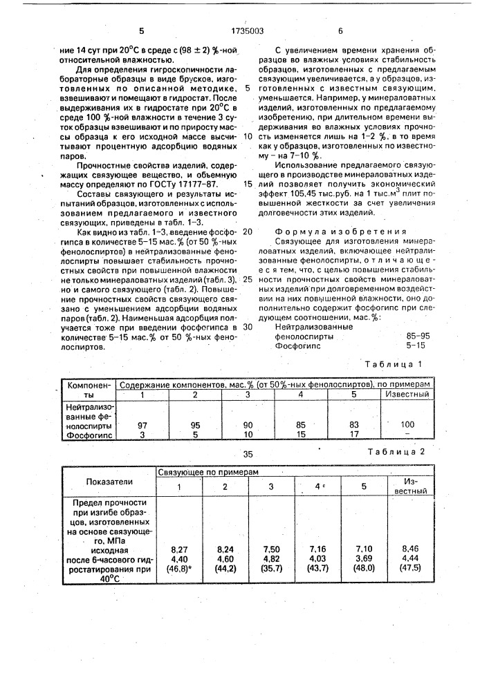 Связующее для изготовления минераловатных изделий (патент 1735003)