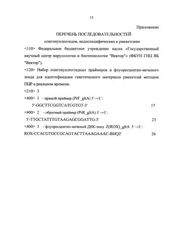 Набор олигонуклеотидных праймеров и флуоресцентно-меченого зонда для идентификации генетического материала риккетсий методом пцр в реальном времени (патент 2581952)