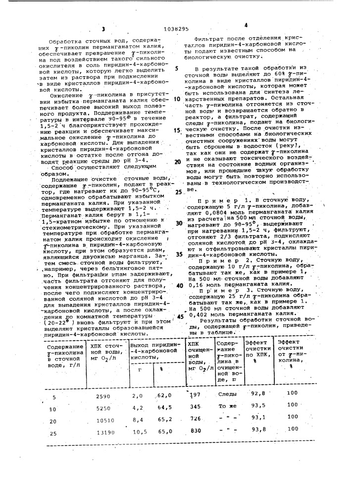 Способ очистки сточных вод от @ -пиколина (патент 1038295)