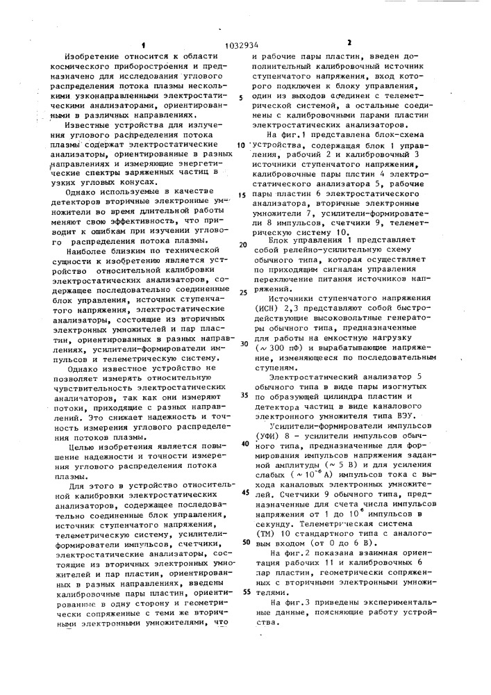 Устройство относительной калибровки электростатических анализаторов (патент 1032934)