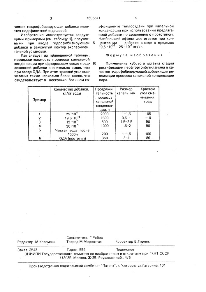 Гидрофобизирующая добавка для реализации процесса капельной конденсации (патент 1606841)