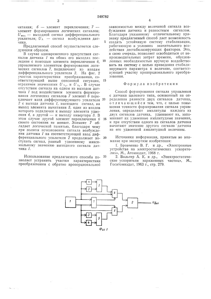 Способ формирования сигнала управления с датчика щелевого типа (патент 549782)