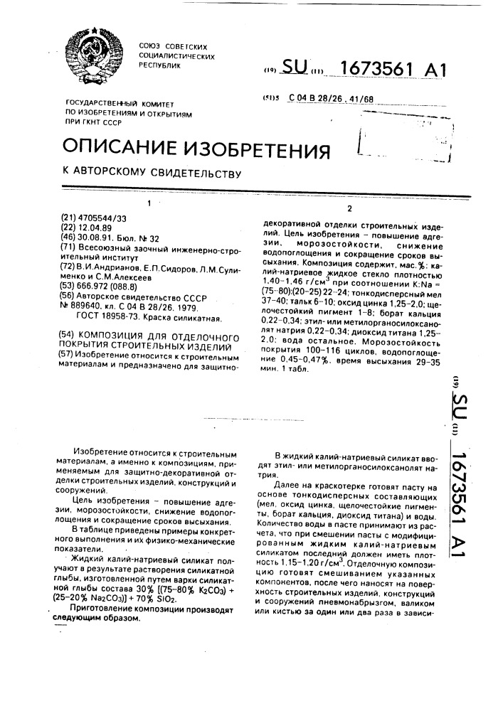 Композиция для отделочного покрытия строительных изделий (патент 1673561)