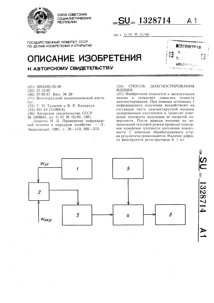 Способ диагностирования машин (патент 1328714)