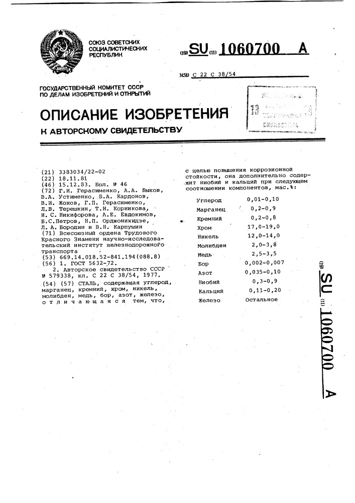 Сталь (патент 1060700)