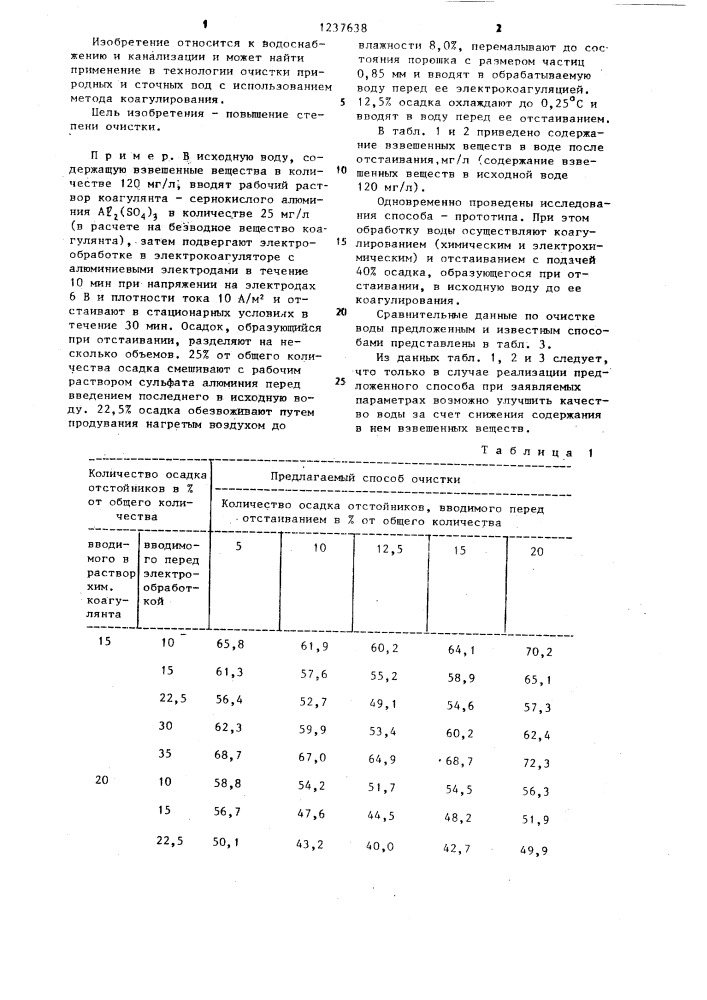 Способ очистки воды от взвешенных веществ (патент 1237638)