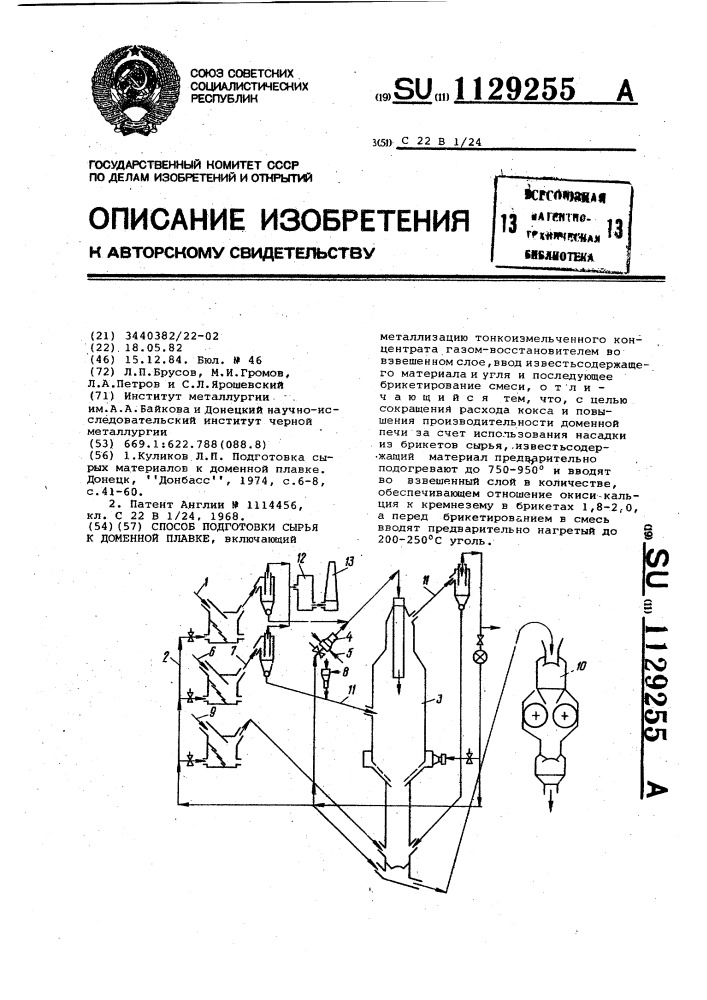 Способ подготовки сырья к доменной плавке (патент 1129255)