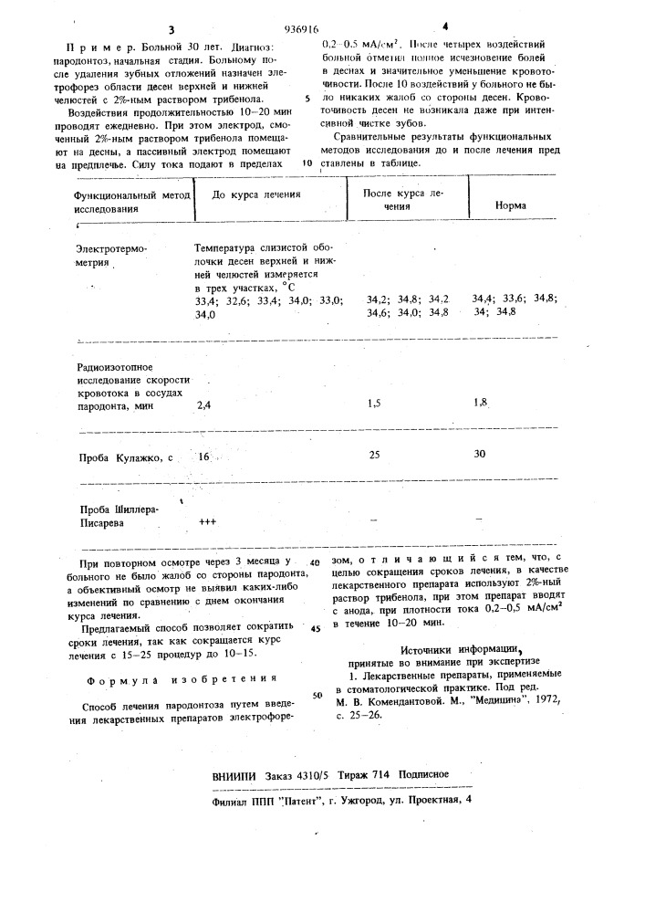 Способ лечения пародонтоза (патент 936916)