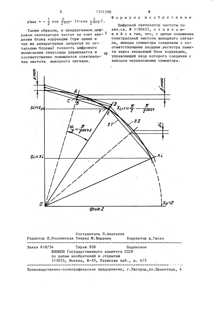 Цифровой синтезатор частоты (патент 1374398)