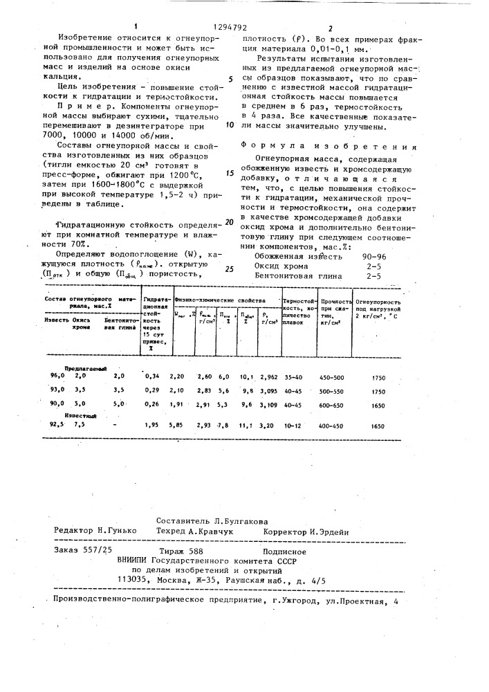 Огнеупорная масса (патент 1294792)