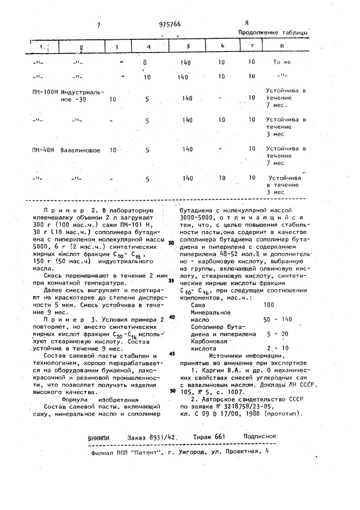 Состав сажевой пасты (патент 975766)