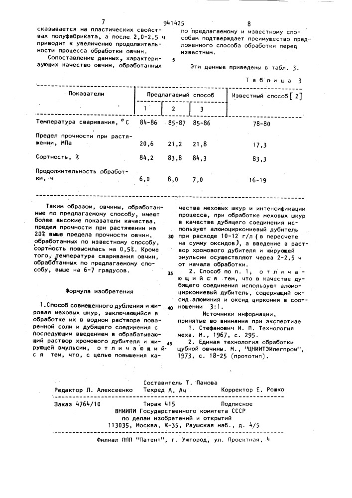 Способ совмещенного дубления и жирования меховых шкур (патент 941425)