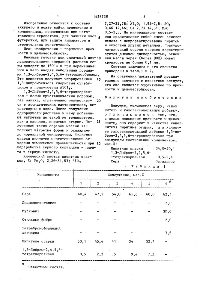 Вяжущее (патент 1428738)